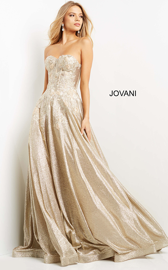 Gold corset bodice Jovani dress 07497